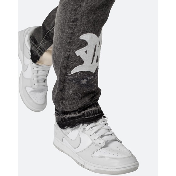 🌹🆕 mnml D198 War straight denim Men's Black Graphic Y2K Jeans size 31R - Picture 6 of 7